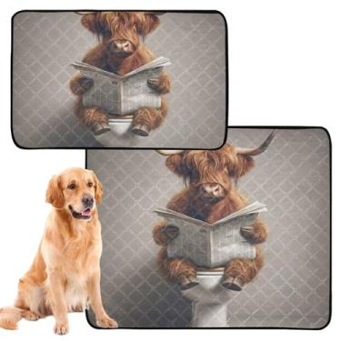 Imagem de TSENQUE Engraçado Highland Cow Bezerro Pet Dog Pee Pads Lavável Pet Pad Extra Grande Absorvente Sanitário Tapete Impermeável para Cachorro, Pequeno x Pacote com 3