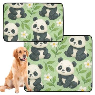 Imagem de Almofadas laváveis para xixi de cachorro fofas Pandas verdes para animais de estimação reutilizáveis para gatos tapete impermeável antiderrapante absorvente almofadas de treinamento para penico