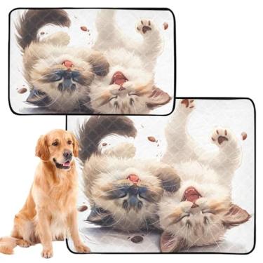Imagem de Almofada de xixi para gatos siameses para animais de estimação, reutilizável, lavável, para cães, tapete impermeável para caixa de cachorro, almofadas de penico para cães, médio + grande, conjunto de