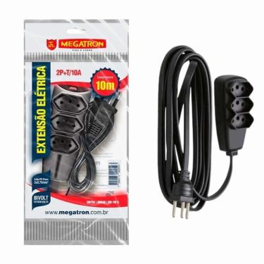 Imagem de Extensão Elétrica Megatron 3x0,75mm 2p+t 10 A Preta 10 M