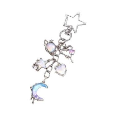 Imagem de Chaveiro De Esmalte Rosa Azul Y2K Com Lua, Estrela E Coração, Lindo Ch
