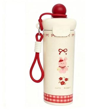 Imagem de Garrafa Térmica 600ml de Aço Inox 304 com Alça, Estampas Variadas, Tampa de Silicone e Alta Durabilidade (Vermelha)