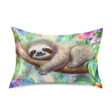 Imagem de ALAZA Linda capa de travesseiro de cetim animal preguiça tamanho king size capa de travesseiro de cama com fecho de envelope, 50,8 x 101,6 cm