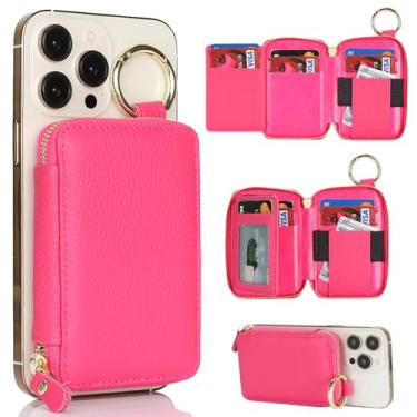 Imagem de Cavor Compatível com a carteira MagSafe, carteira magnética de couro genuíno para iPhone 17/16 Pro Max/15 Pro/14 Plus/13/12 Series, suporte magnético para cartão com suporte ajustável, suporte para