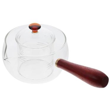 Imagem de PRETYZOOM Chaleira de vidro resistente ao calor com cabo de madeira, mini bule de chá com infusor interno para casa e escritório, bule de borossilicato para uso profissional