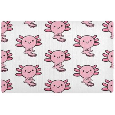 Imagem de TSENQUE Tapete personalizado fofo de desenho animado Axolotl rosa tapetes de entrada fofos para interior, decoração de varanda frontal tapetes de entrada laváveis para dentro de casa 81 cm x 50 cm