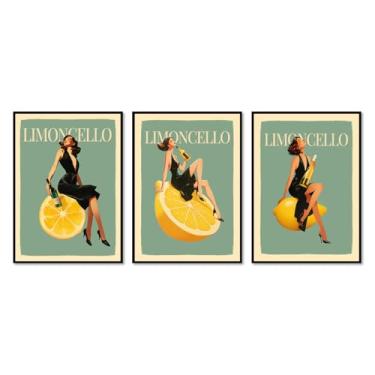 Imagem de Pôster em tela licor de limão mulher sexy sentada em limões arte de parede de cozinha Limoncello impressão de imagem criativa moderna sala de jantar decoração de bar (SKU4-3PCS, 40.6x60 cm), moldura