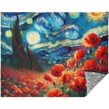 Imagem de Cobertores e mantas macias personalizadas para noite estrelada com estampa floral de papoula, presentes de viagem xadrez 177,8 x 139,7 cm