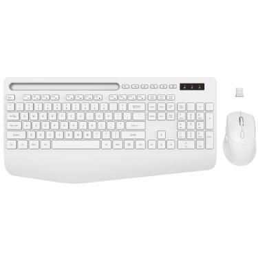 Imagem de Combo de teclado e mouse sem fio, teclado ergonômico de tamanho normal com descanso de pulso, suporte de telefone, modo de hibernação, silencioso de 2,4 GHz, sem fio para computador, laptop, PC, Mac