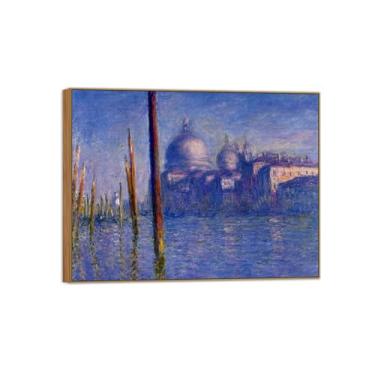 Imagem de Claude Monet Famosa impressão em tela de parede pronta para pendurar - Grand Canal Veneza-Quadro de madeira para decoração de sala de estar 90 x 117 cm 35 x 46 pol