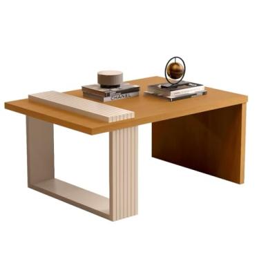 Imagem de Mesa de Centro Retangular Premium, MDP e MDF, 80x55x38cm, Design Moderno com Pés Ripados, Acabamento em Madeira Natural, para Sala de Estar