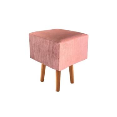 Imagem de Puff Quarto，Banquetas Quadrada Modelo Pé Removível Tecido de Sued Escrivaninha Puff Banquinho(Pé Rustico Rosa)