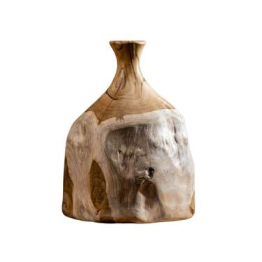 Imagem de Vaso Antigo Rústico Artesanal Decorativo Grande em Madeira – Branco