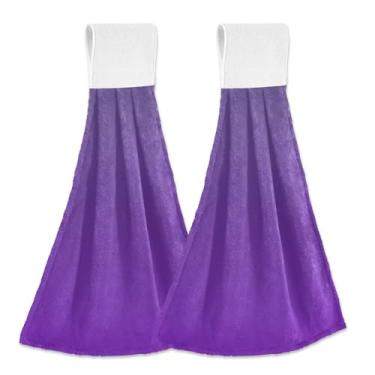 Imagem de Joitme Toalhas de mão penduradas em ombré roxo violeta com laço, pacote com 2 panos absorventes de lã coral para cozinha e banheiro com fita mágica para forno e pia
