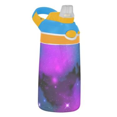 Imagem de Garrafa de água Galaxy Purple Stars Fog infantil 473 ml à prova de vazamento esportiva com tampa de canudo Tritan 473 ml copos de viagem reutilizáveis para crianças, portátil, alça de transporte
