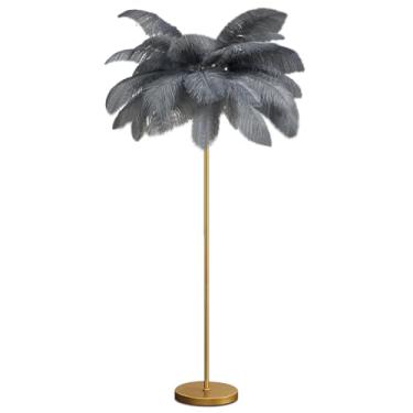 Imagem de Luminária de chão moderna e luxuosa com penas de avestruz - Design nórdico em resina dourada, 160 cm de altura, iluminação elegante para villa, hotel, decoração romântica de quarto, elegante