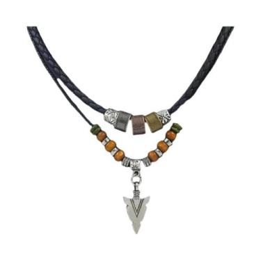 Imagem de Colar Masculino Vintage De Couro Com Contas Em Camadas E Pingente De F