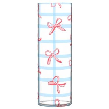 Imagem de CEBUGI Vaso de flores com laço, 10 x 30 cm, vaso cilíndrico para flores, vaso transparente inquebrável para decoração de casa de festa de casamento