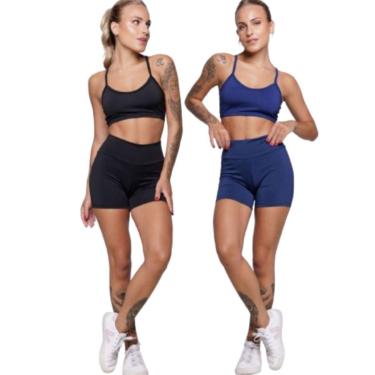 Imagem de KIT 2 Conjunto Top Alça Fina Sem Bojo e Short Suplex Serra e Mar Treino Academia Moda Fitness-Feminino