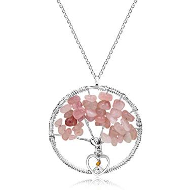 Imagem de Uloveido Colar com pingente de árvore da vida simulado de peridoto e opala para mulheres Y888, Metal, Zircônia cúbica