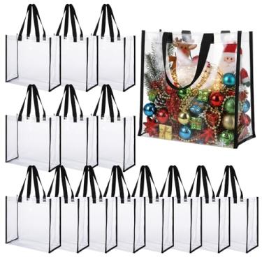 Imagem de Pacote com 10 sacolas transparentes, bolsa de ombro de PVC transparente para mulheres, bolsas de plástico transparente com alças para compras, trabalho, jogos esportivos, escola, concertos
