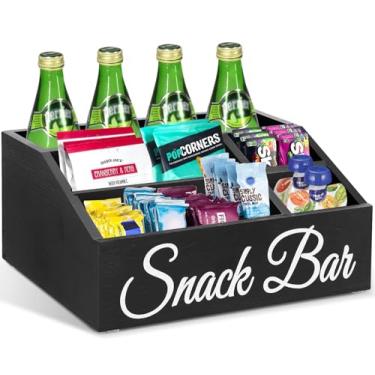 Imagem de Organizador de lanches para bancada, bandeja de lanche de madeira e caixas de armazenamento de alimentos, cesta grande de lanche de 5 compartimentos para despensa, organizador de despensa de armário