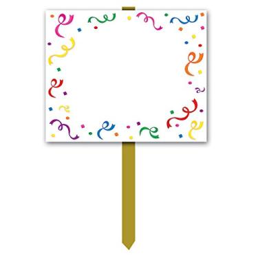 Imagem de Placa de quintal em branco (com confetes e borda serpentina) acessório de festa (1 unidade)