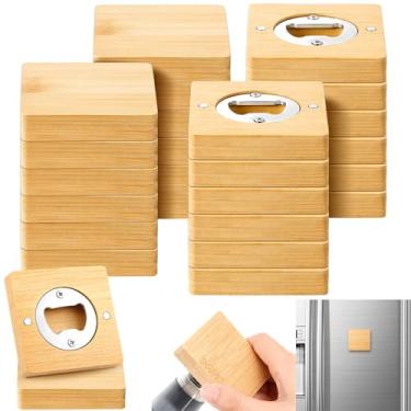 Imagem de Vesici 24 peças abridor de garrafa magnético 6,3 cm DIY bambu formato quadrado abridor de cerveja ímã de geladeira adesivo presente para amantes de cerveja, casamento, convidado, cozinhas, bares