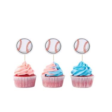 Imagem de Zpilkes 40 peças de topos de cupcake de beisebol, tema de bola esportiva, enfeites de cupcake para festa temática de beisebol, crianças, festa de aniversário, suprimentos para chá de bebê