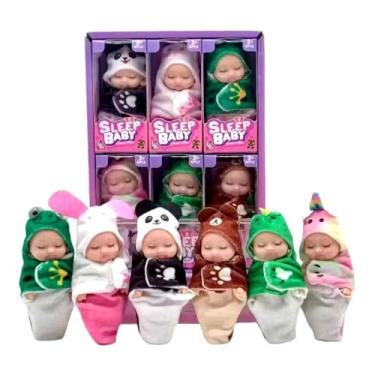 Imagem de Kit 6 Mini Bonecas Bebê com Mantinha e Roupinha de Animais Fofos - Bonequinhas Dormindo Realistas - Brinquedo Educativo POWER TOYS para Crianças a Partir de 3 Anos