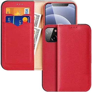 Imagem de FULNES Flip [Bloqueio RFID] Capa de telefone carteira, para Apple iPhone 14 Plus Case 2022 Couro [Revestimento interno TPU] Capa de suporte Folio [Suporte de cartão] (Cor: Vermelho)
