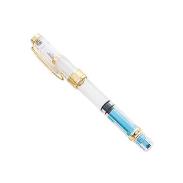 Imagem de CYSUE Caneta-tinteiro transparente moderna com clipe dourado ou prata canetas coloridas materiais escolares para estudantes artigos de papelaria (dourado azul claro, ponta EF 038 mm)