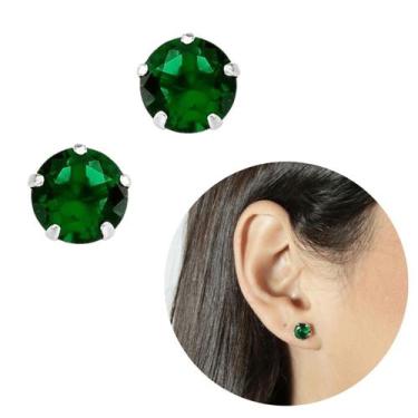 Imagem de Brinco Prata Legítima Pedra Verde pequena Zircônia elegante - Morganit
