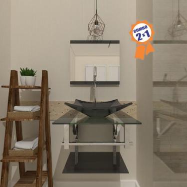 Imagem de Combo 2 x 1 Gabinete de Vidro 45cm para Banheiro Cuba Quadrada - Escóc