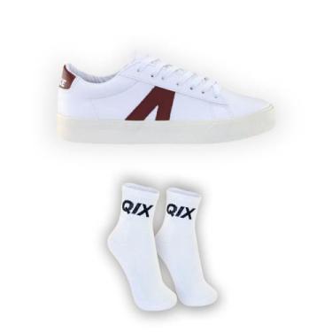 Imagem de KIT Tênis Allike Vision e MEIA CANO MEDIO - QIX, 44, Branco, Bordô