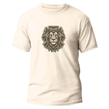 Imagem de  Camiseta Basica Algodão Premium Estampada Leão Zangado - Pavesi, Off 