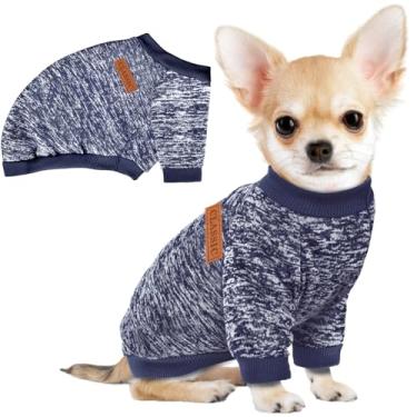 Imagem de Pacote com 3 suéteres para cães pequenos, meninas, meninos, roupas de lã de inverno, quente, macio, para cães, gatos, roupas para animais de estimação (azul marinho, 2GG)