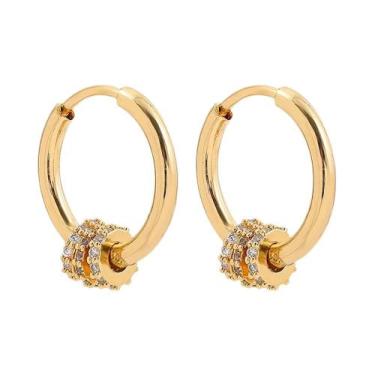 Imagem de Brincos Pequenos Redondos De Aço Inoxidável Dourado Para Mulheres Com 