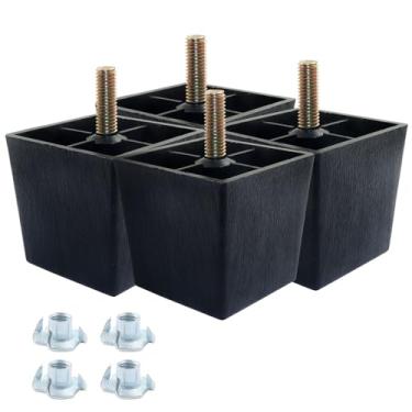 Imagem de Zorveiio Pernas de plástico para móveis de 5 cm, pés de sofá quadrados pretos afunilados para substituição de pés de cadeira de sofá com parafusos de suspensão M8 e porcas em T (conjunto de 4)
