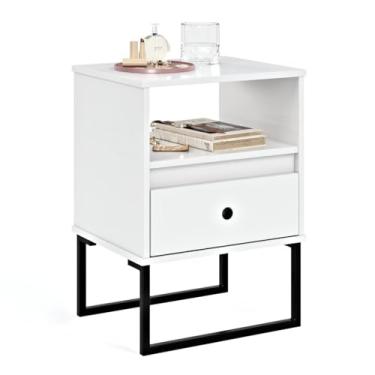Imagem de Mesa de Cabeceira Box Industrial com 1 Gaveta Criado Mudo para Quarto com Pés em Aço(Branco)