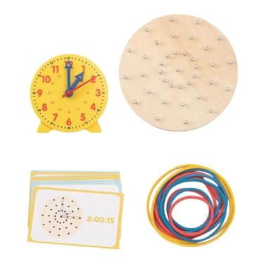 Imagem de menolana Geoplano de madeira, brinquedo educativo gráfico, jogo de tabuleiro com relógio para ensinar as horas, brinquedo para viagens, aniversário de meninos, com Modelo de Relógio