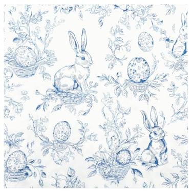 Imagem de Guardanapos de papel chinoiserie de ovos de coelhinho da Páscoa, 100 peças, azul e branco, guardanapo de papel de primavera descartável de 16,5 cm, toalha de mão de bebida para aniversário, jardim