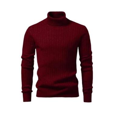 Imagem de Pulôver Masculino De Lã Quente Com Gola Alta, Malha Listrada, Casual P