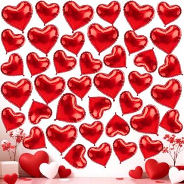 Imagem de TaoQ C 48 peças de balões de alumínio em formato de coração de 25,4 cm e 45,7 cm, tamanho misto, vermelho, coração, alumínio, dia dos namorados, festa de casamento e noivado