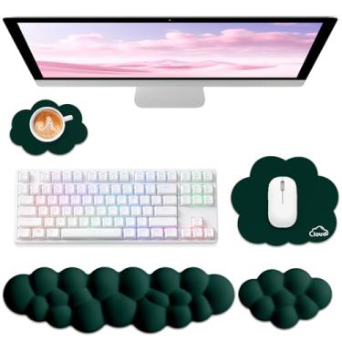 Imagem de Sushret Apoio de Pulso em Nuvem para Teclado, Conjunto 4 em 1 com Espuma de Memória e Couro Vegano, Descanso Ergonômico para Pulso e Braço, Almofada para Teclado e Mouse, Para Jogos e Escritório