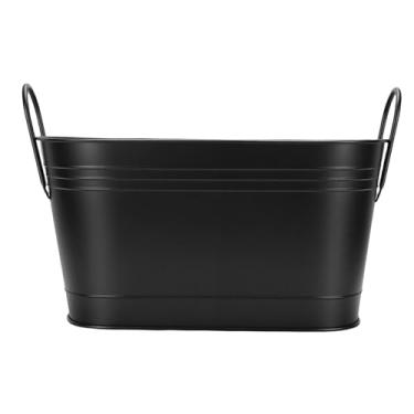 Imagem de GLOGLOW Balde de Suporte para Lenha, Caixa de Armazenamento Oval Preta de Metal para Casa, Jardim, Festa, Uso Interno e Externo