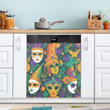 Imagem de ATTX Capa magnética de lava-louças padrão de máscaras de carnaval | Adesivo decorativo de eletrodomésticos de 58,4 cm x 66 cm para armários domésticos e eletrodomésticos (8)