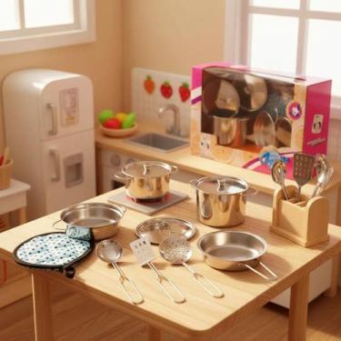 Imagem de Kit Panelinhas Infantil Inox Pica Pau com 9 Peças para Brincar de Cozi