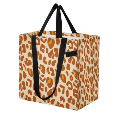 Imagem de SEHANY Sacolas de compras reutilizáveis com estampa de leopardo marrom com alças reforçadas, bolsa de compras de lona dobrável à prova d'água de grande capacidade para viagem, cozinha, praia
