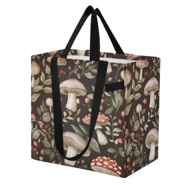 Imagem de SEHANY Sacola de compras reutilizável de cogumelo herb com alças reforçadas, bolsa de compras de lona dobrável à prova d'água de grande capacidade para viagem, cozinha, praia